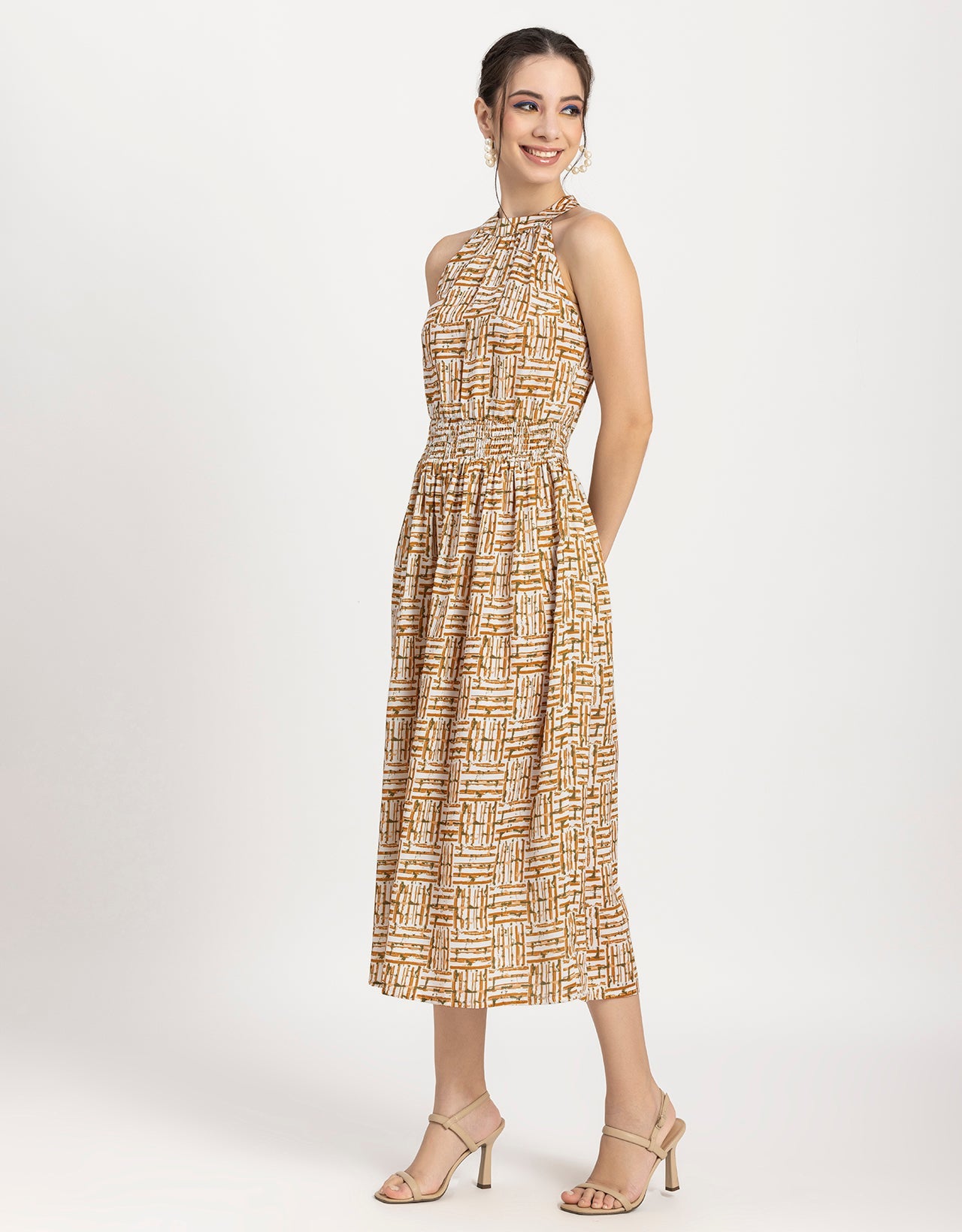 Printed Smocked Dress, Halter