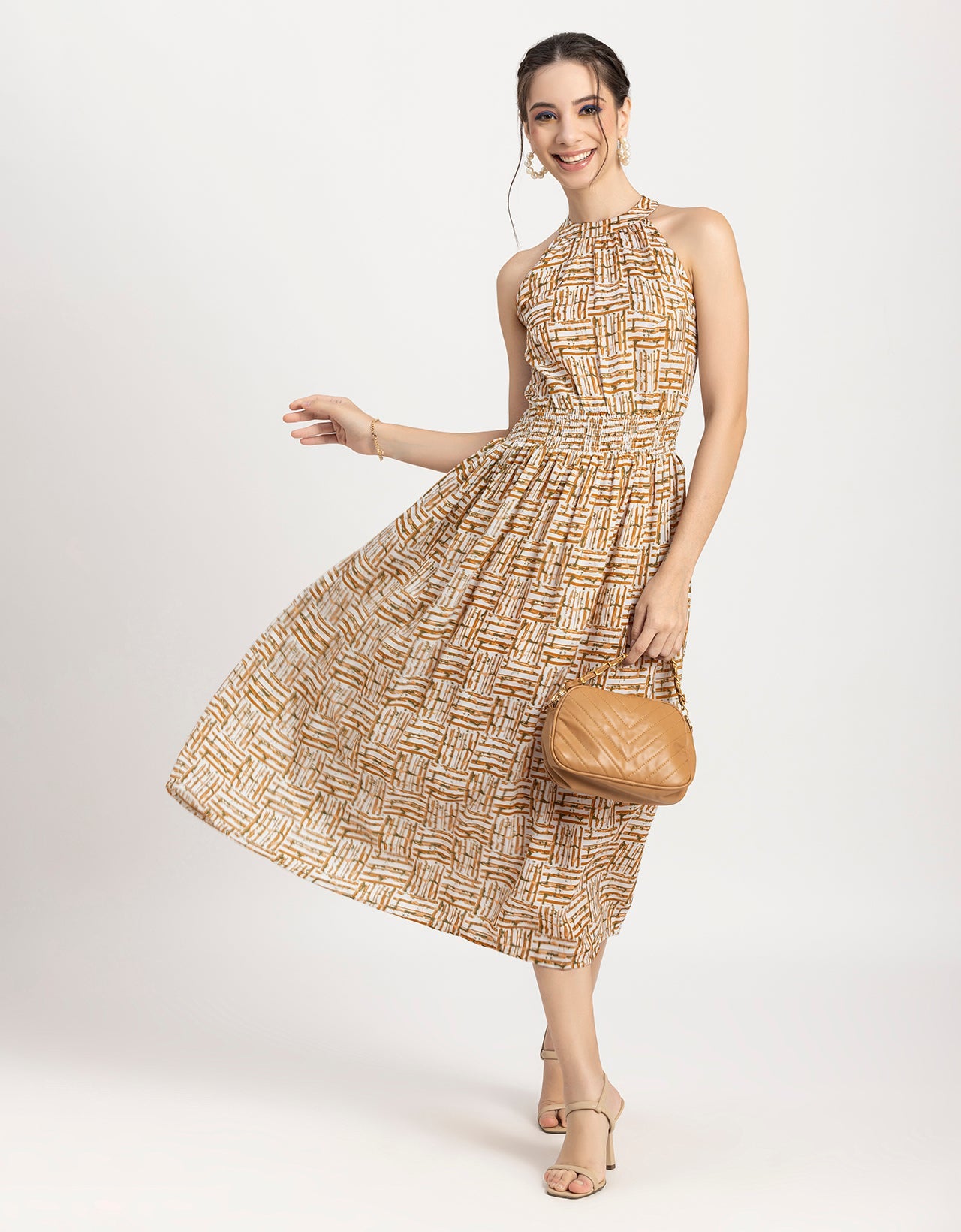 Printed Smocked Dress, Halter