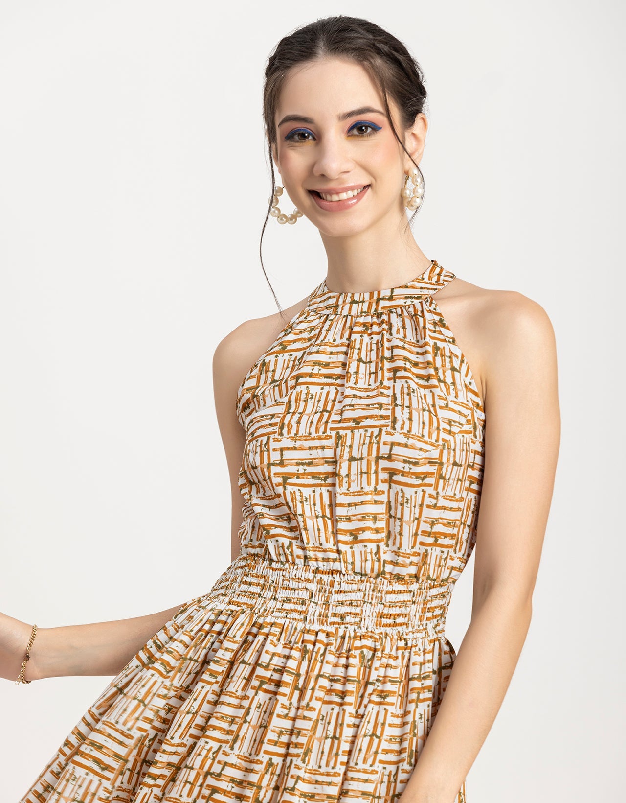 Printed Smocked Dress, Halter