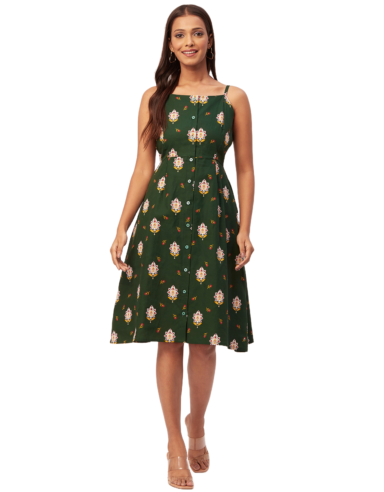 Printed Strap Shoulders Dress