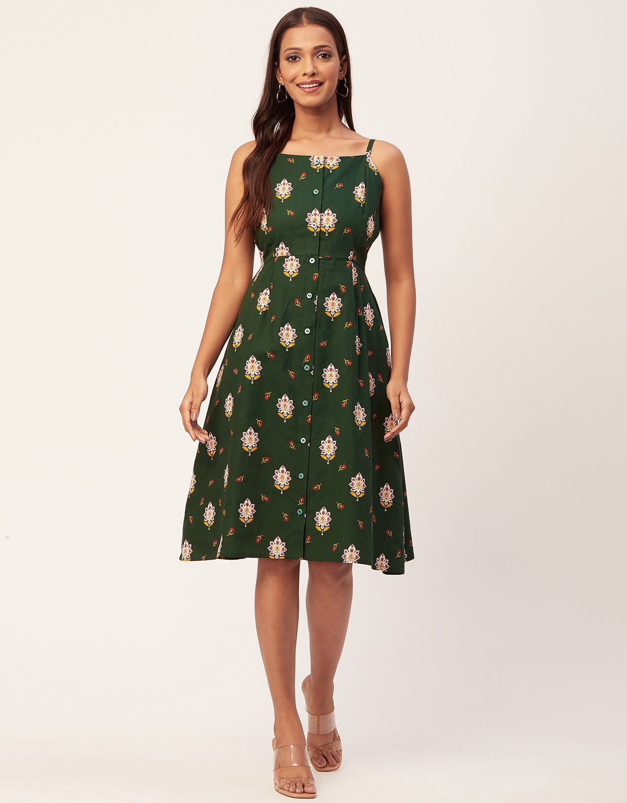 Printed Strap Shoulders Dress