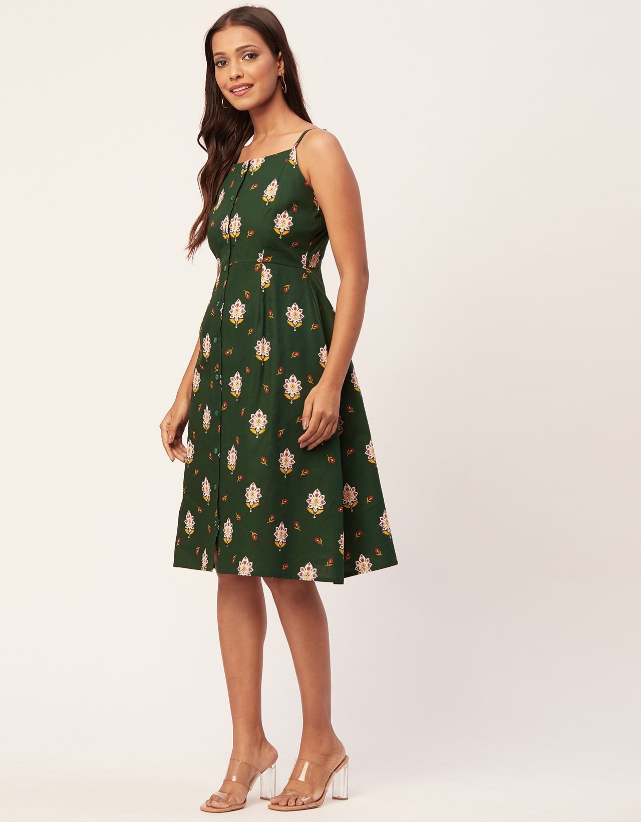 Printed Strap Shoulders Dress