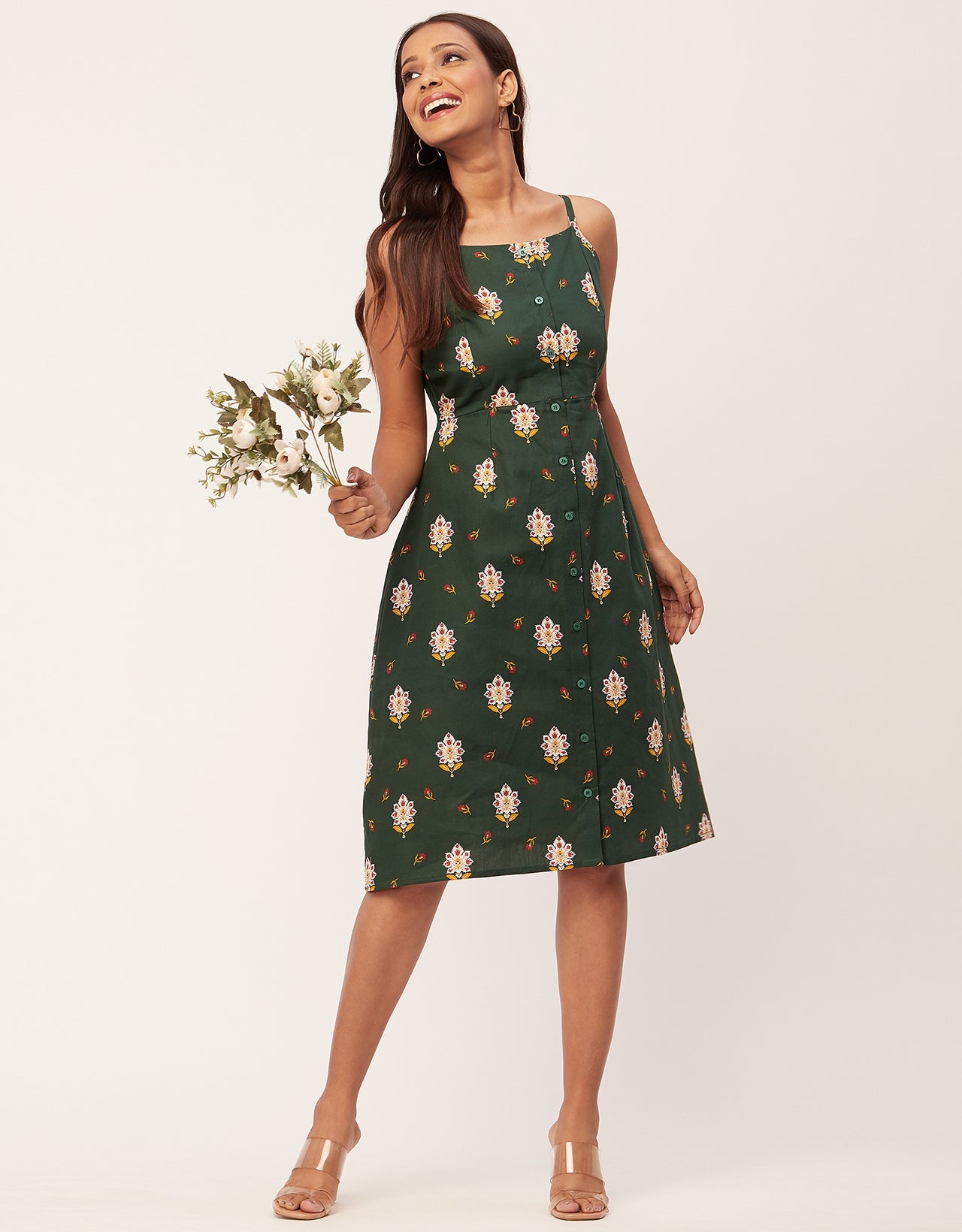 Printed Strap Shoulders Dress