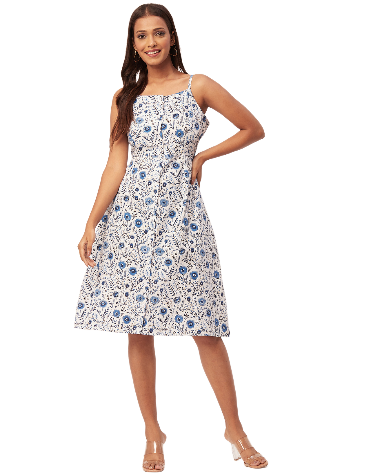 Printed Strap Shoulders Dress