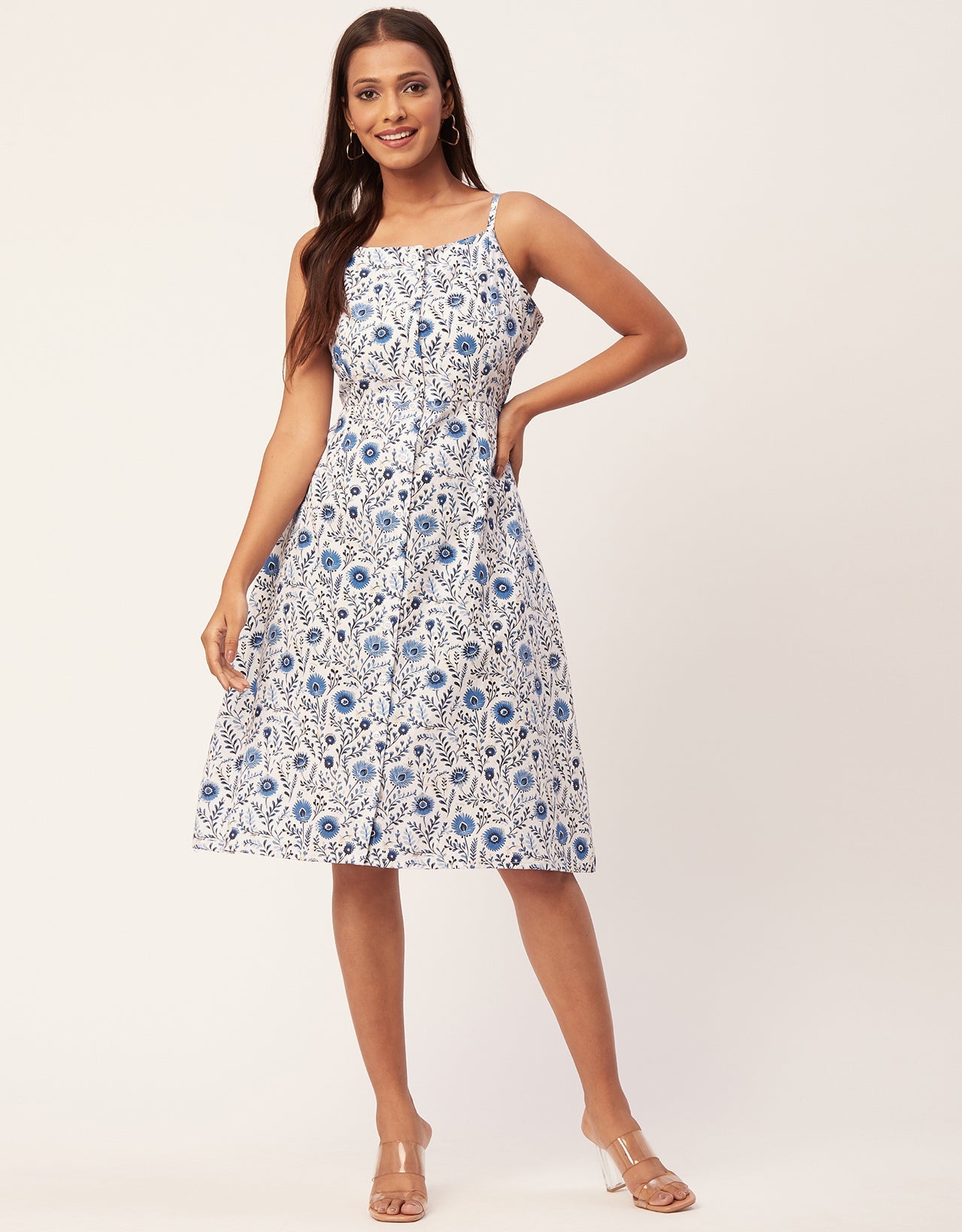 Printed Strap Shoulders Dress