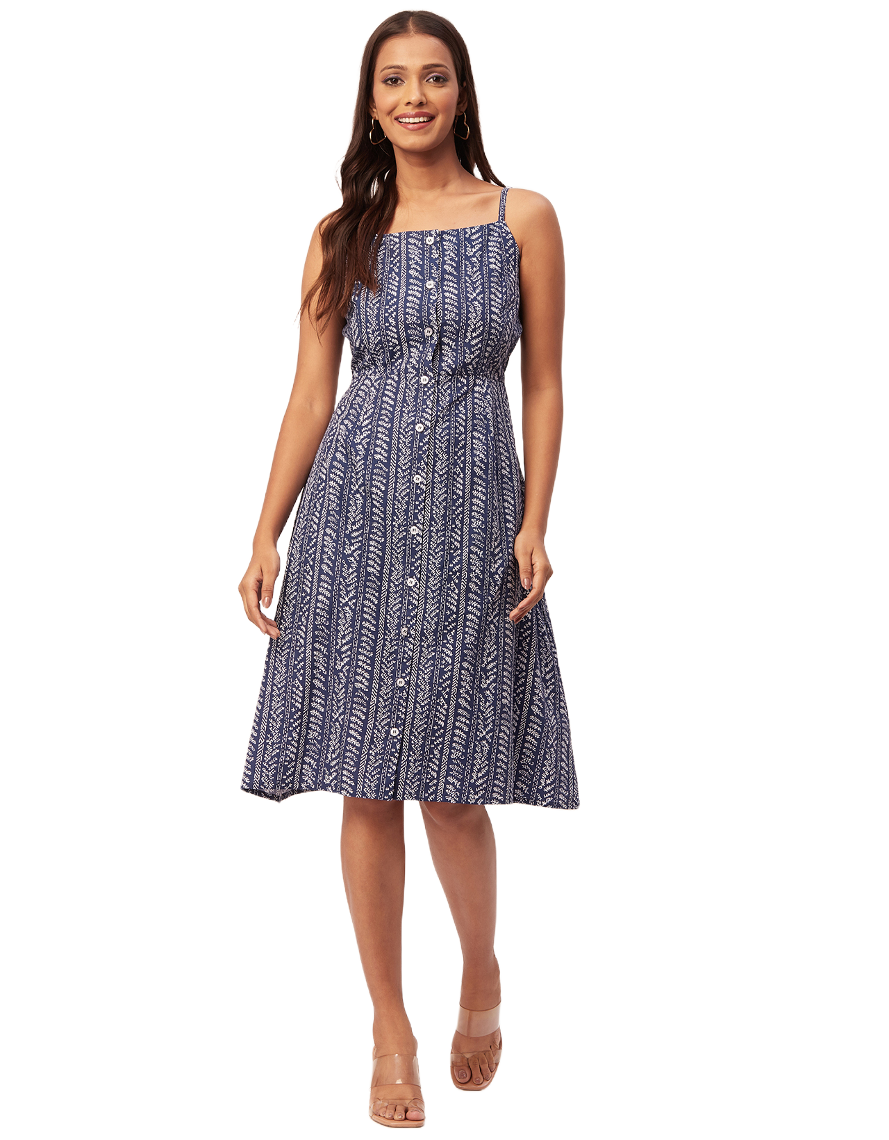Printed Strap Shoulders Dress