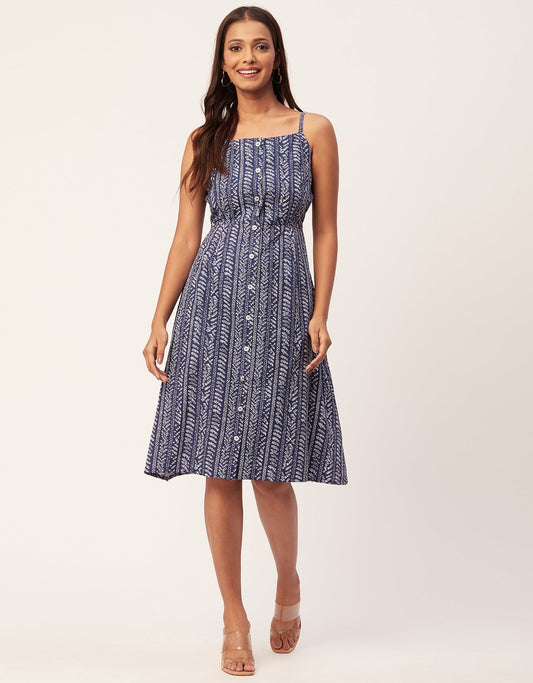 Printed Strap Shoulders Dress