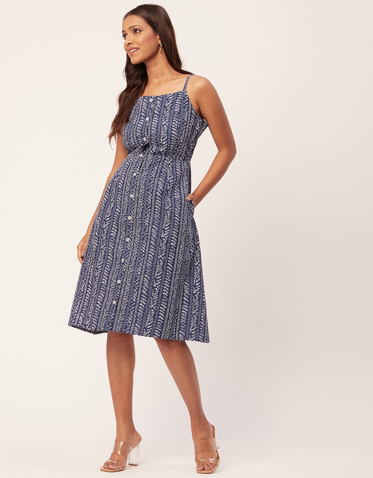 Printed Strap Shoulders Dress