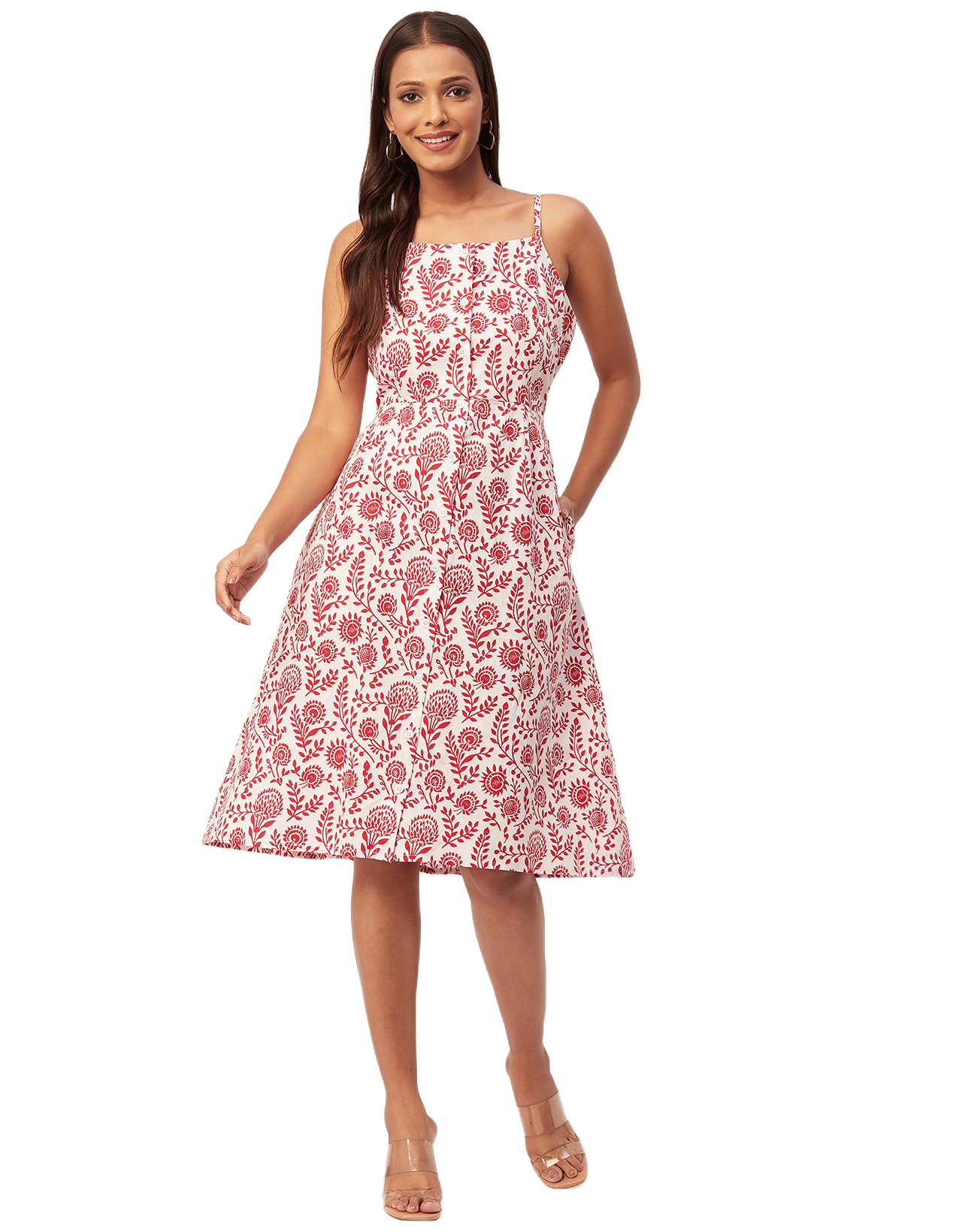 Printed Strap Shoulders Dress