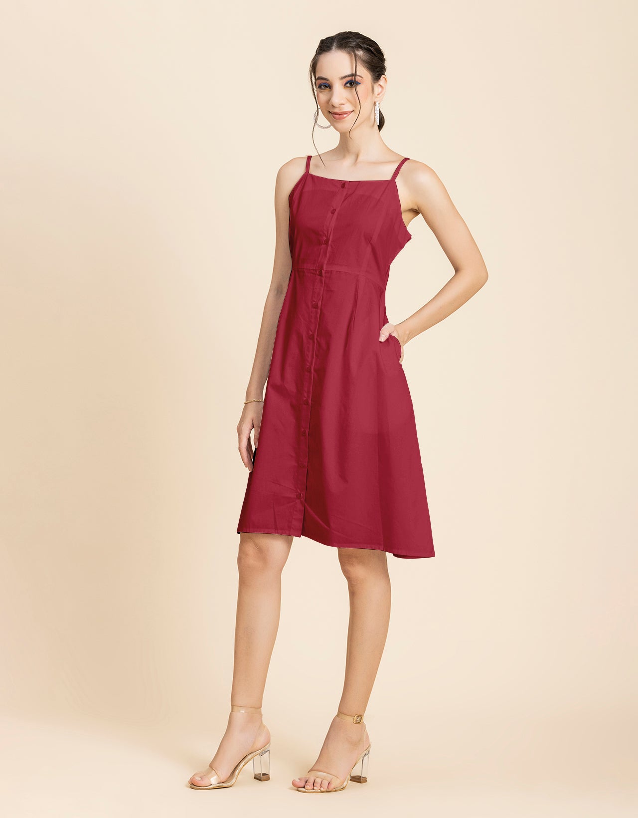 Printed Strap Shoulders Dress