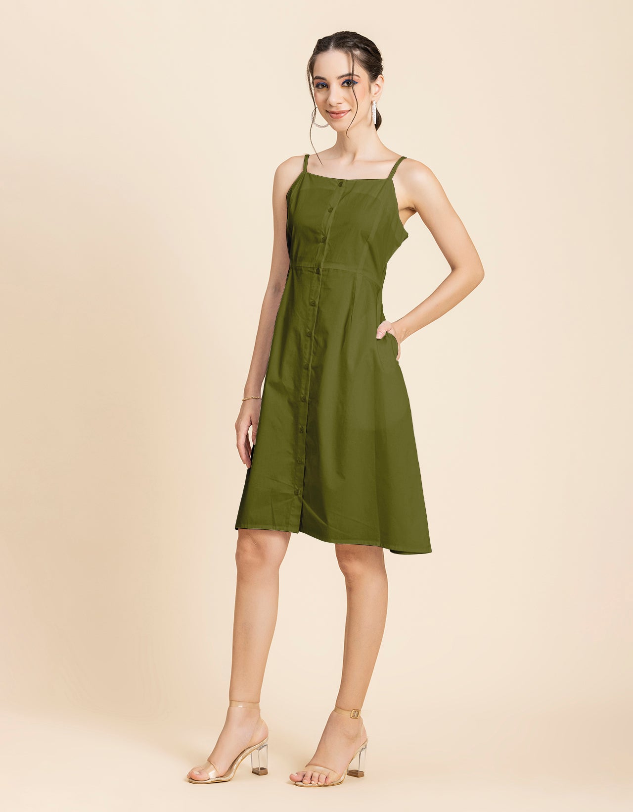 Printed Strap Shoulders Dress