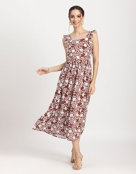 Printed A-Line Long Dress