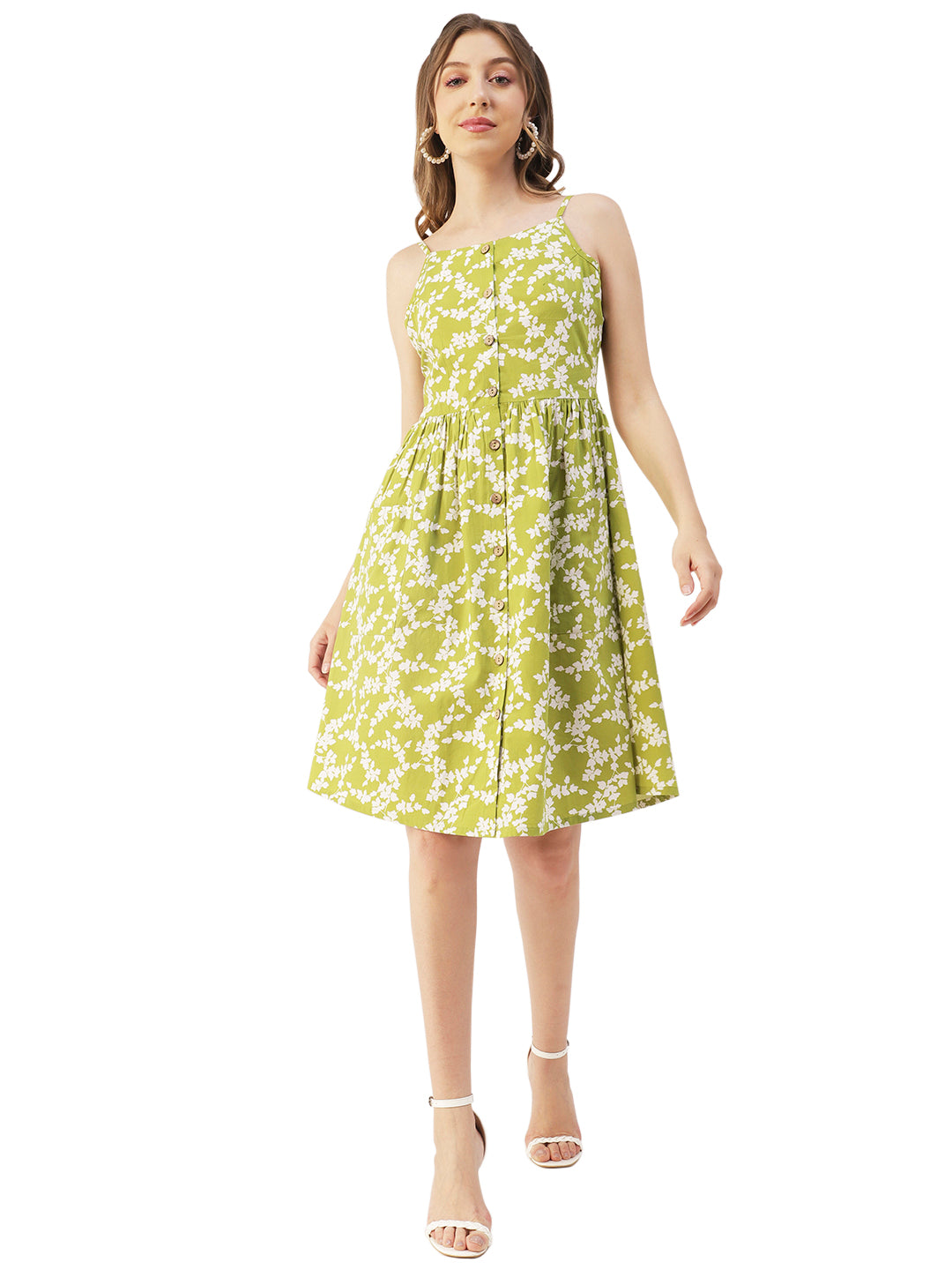 Sleeveless Cotton Dress, Buttoned