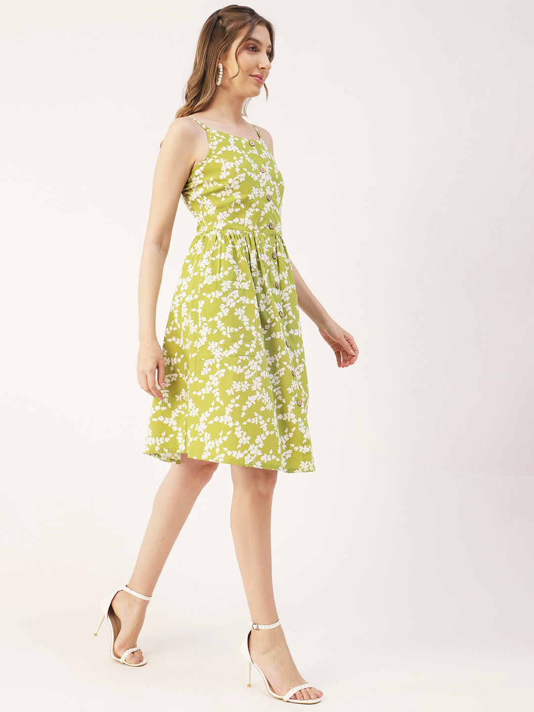 Sleeveless Cotton Dress, Buttoned