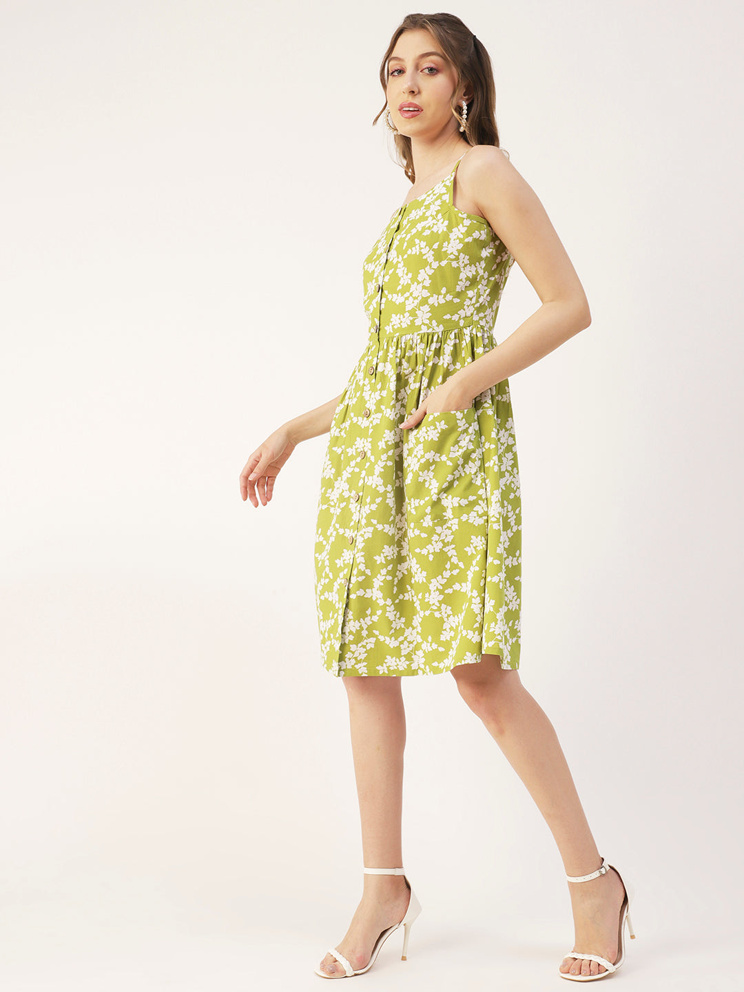 Sleeveless Cotton Dress, Buttoned
