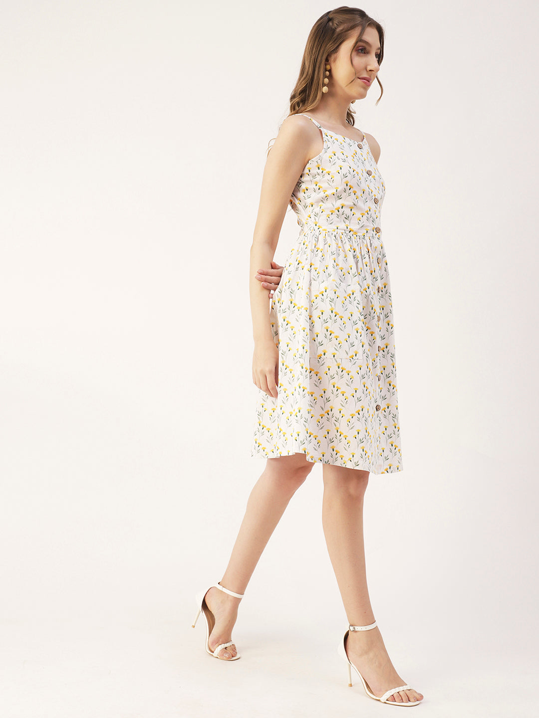 Sleeveless Cotton Dress, Buttoned