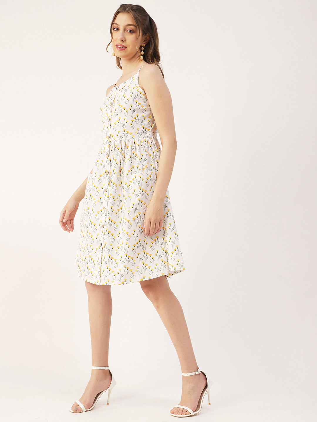Sleeveless Cotton Dress, Buttoned