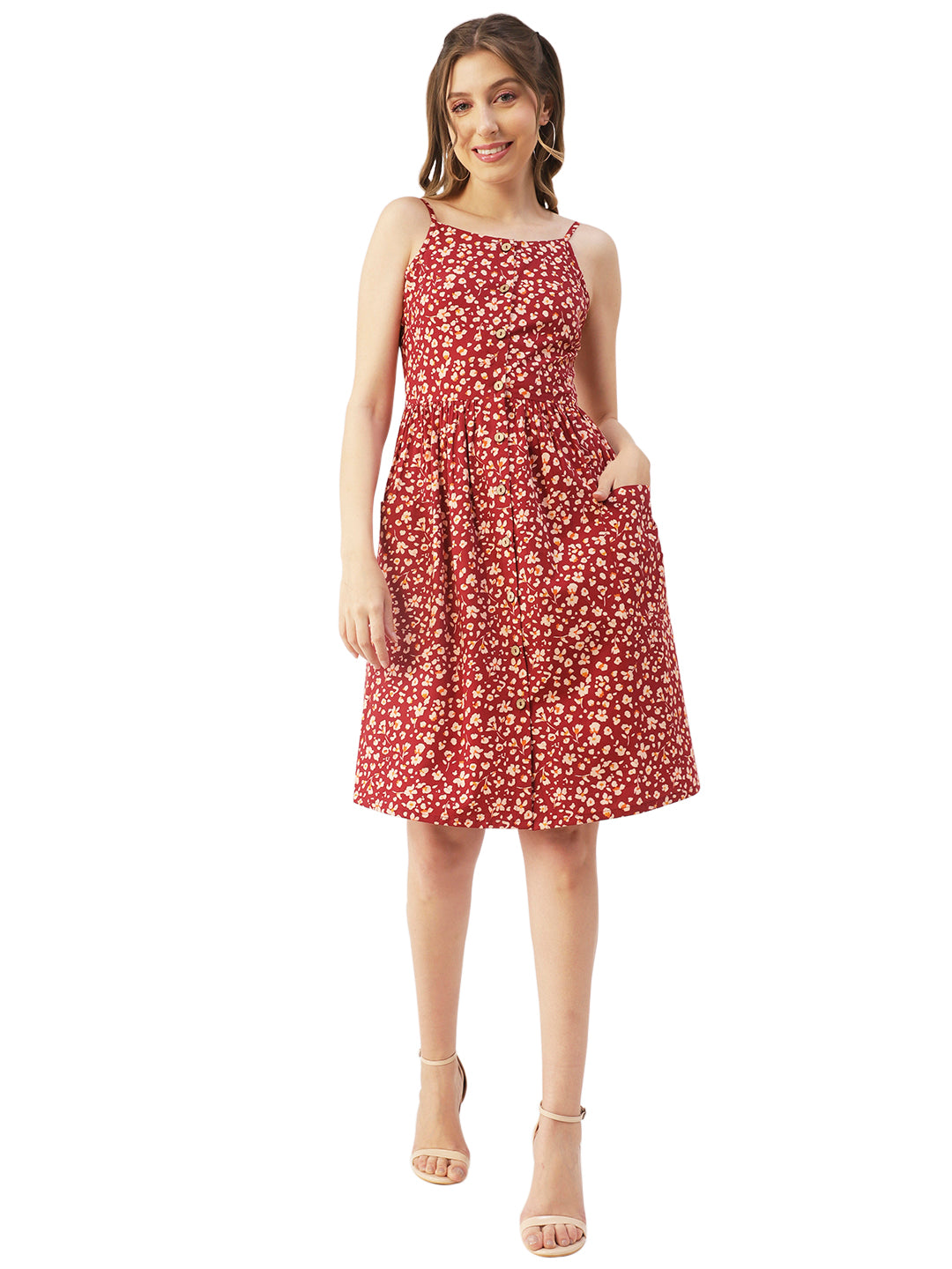 Sleeveless Cotton Dress, Buttoned