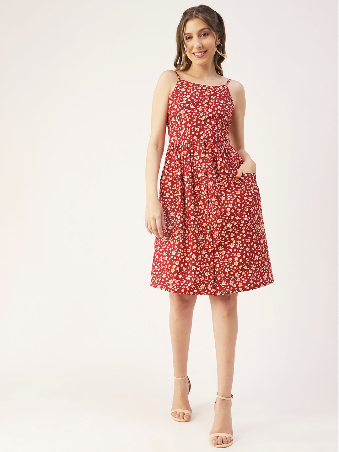 Sleeveless Cotton Dress, Buttoned