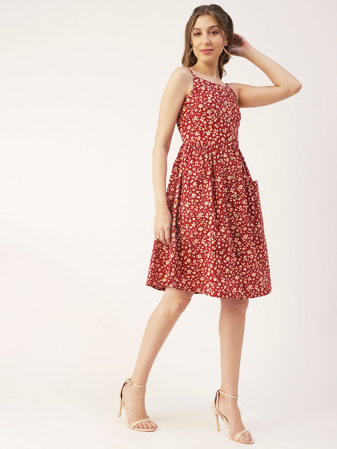 Sleeveless Cotton Dress, Buttoned