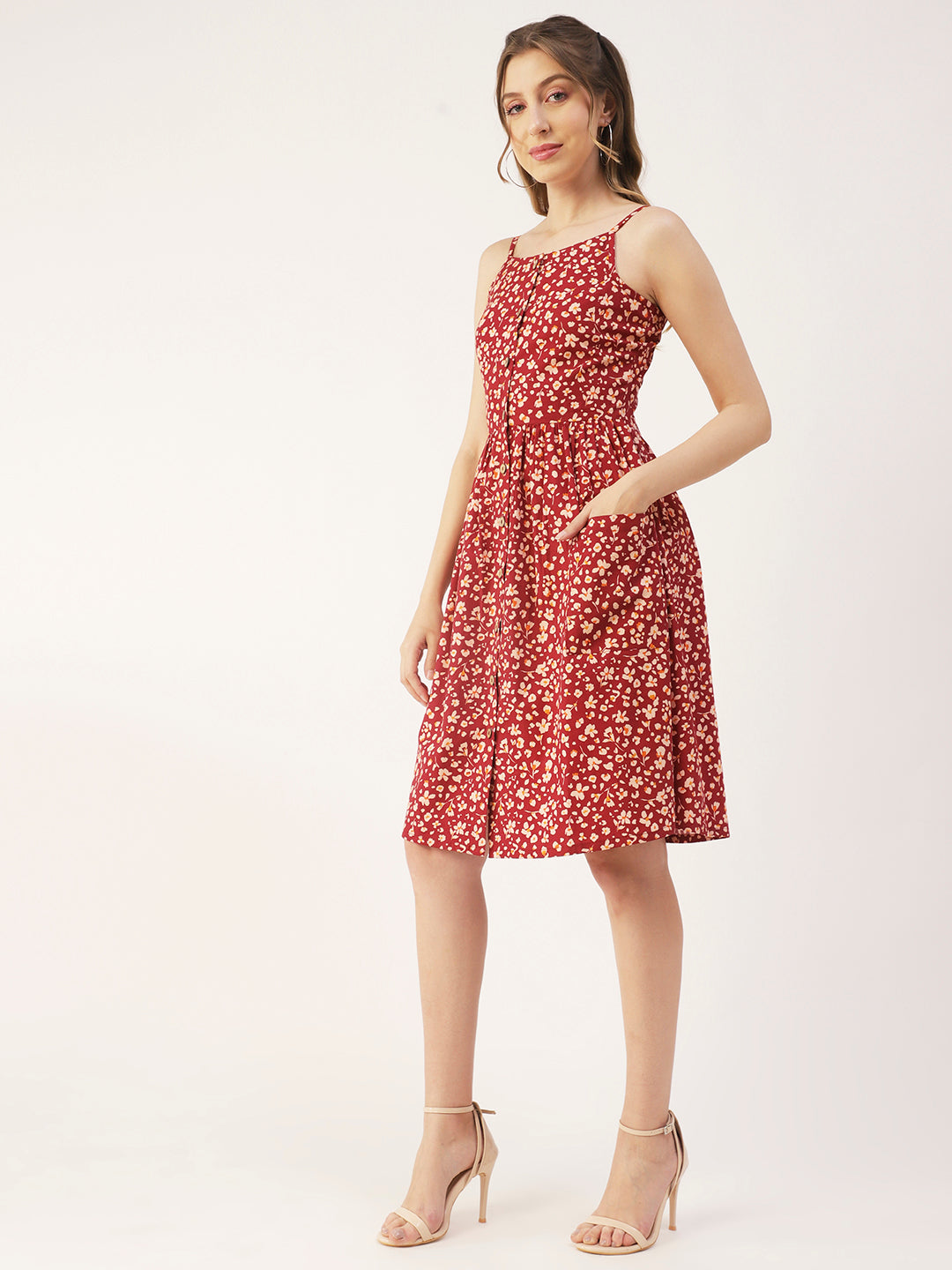 Sleeveless Cotton Dress, Buttoned
