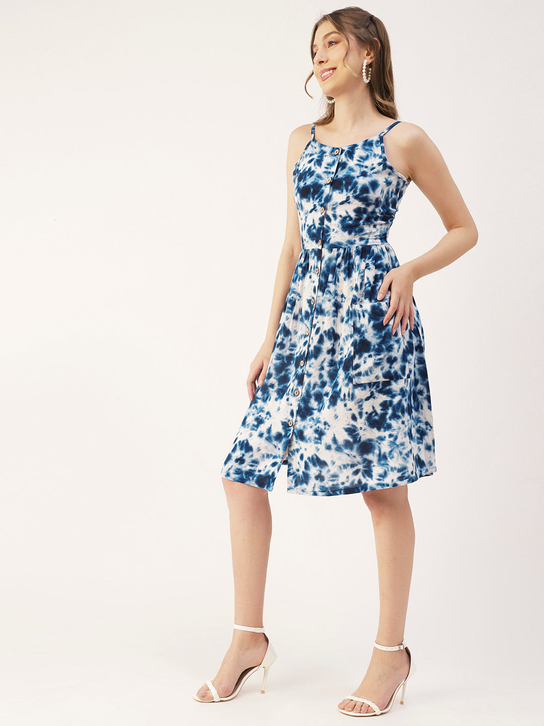 Sleeveless Cotton Dress, Buttoned