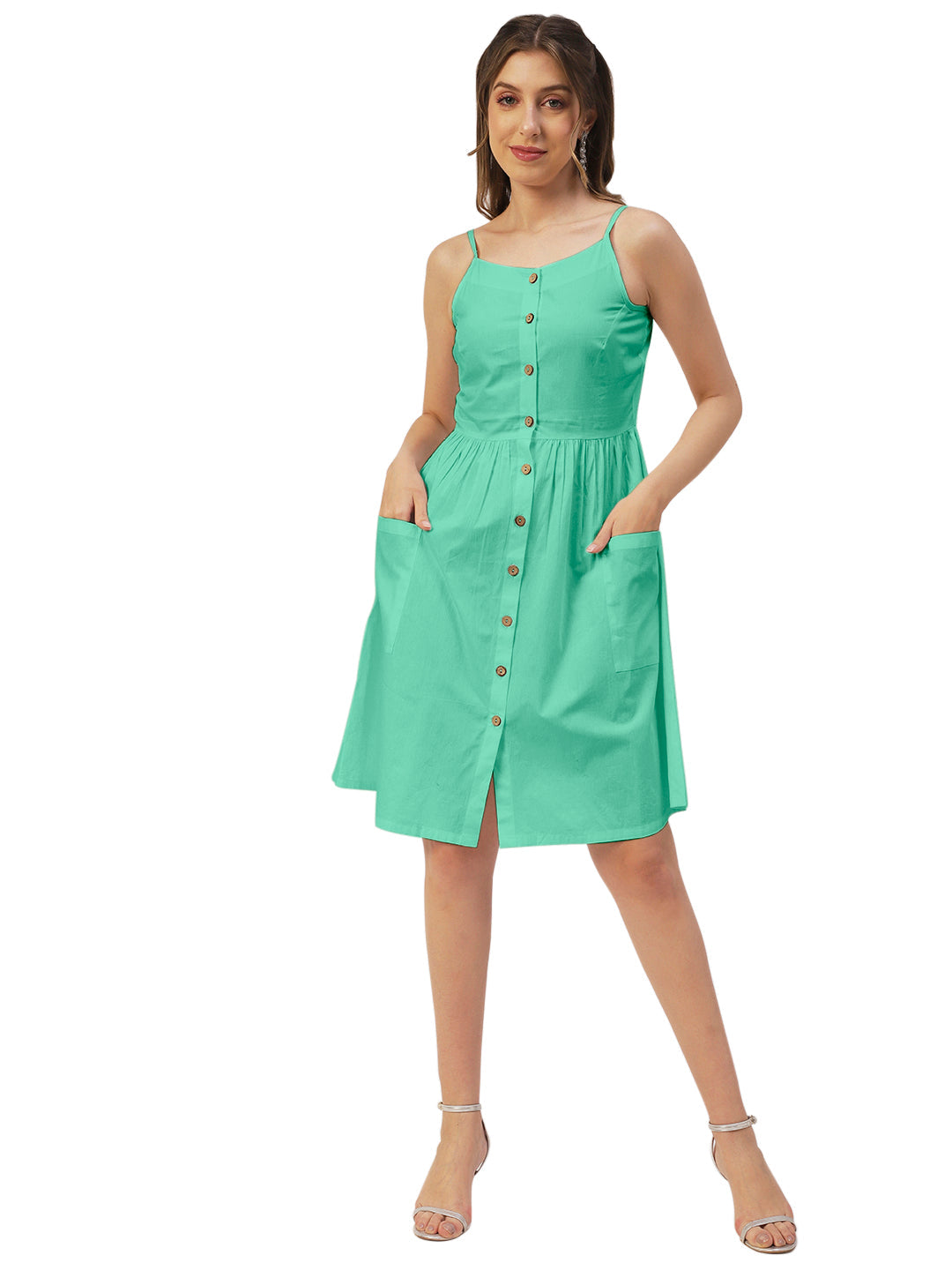 Sleeveless Cotton Dress, Buttoned