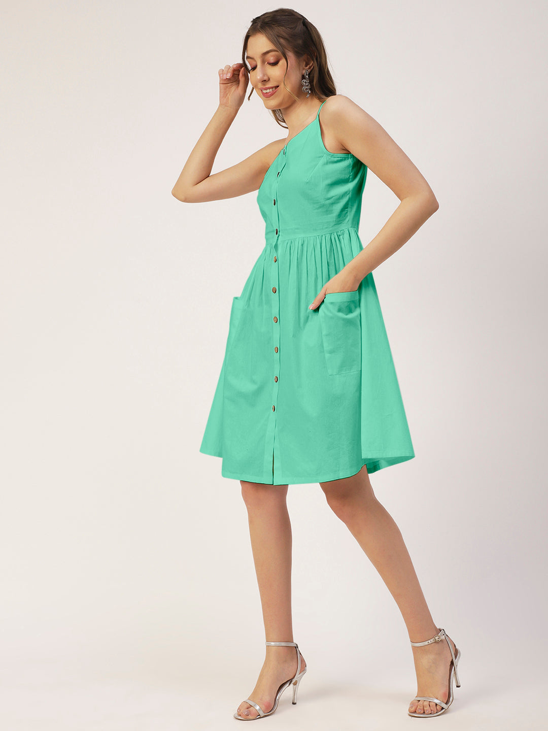 Sleeveless Cotton Dress, Buttoned