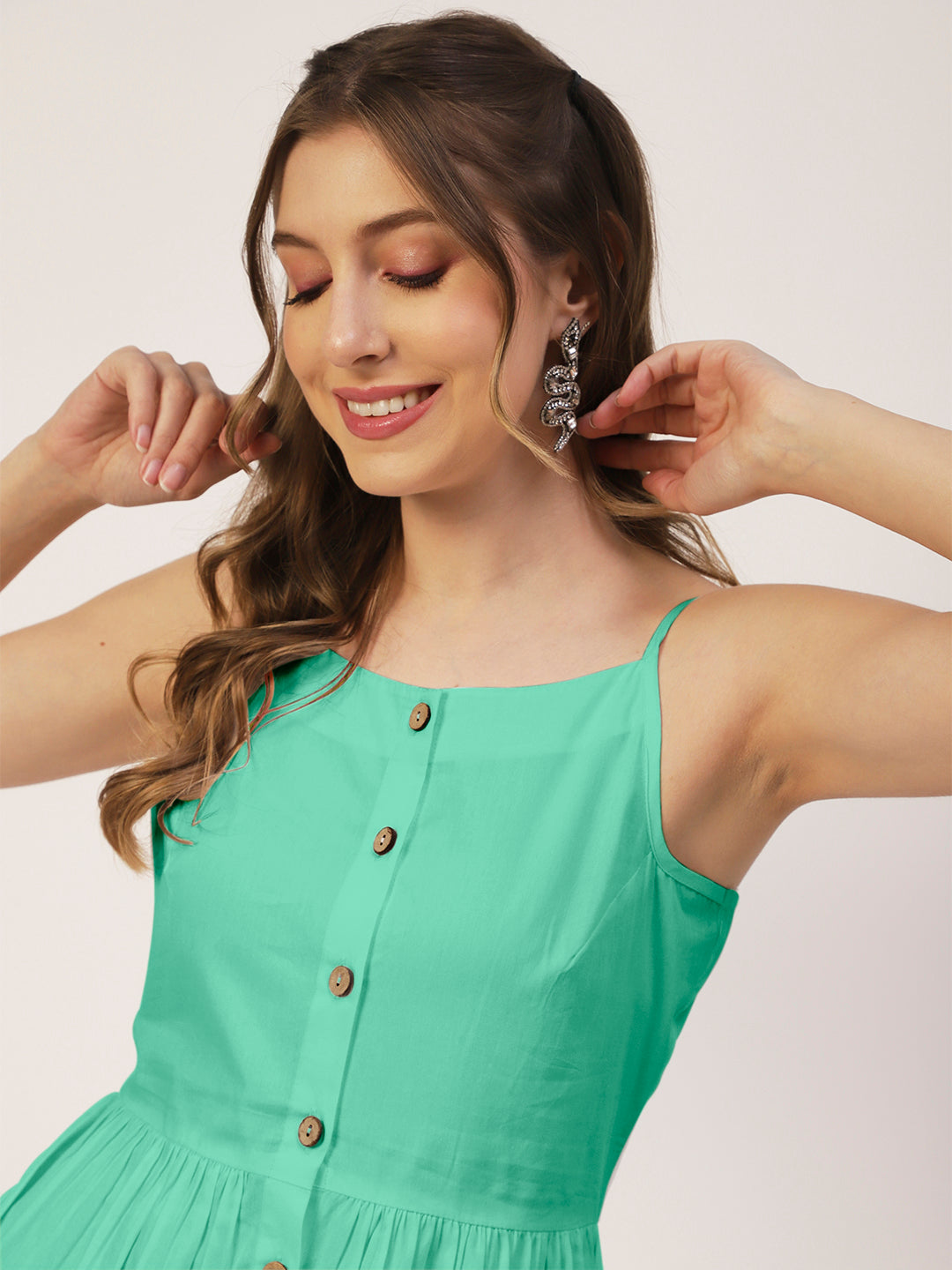 Sleeveless Cotton Dress, Buttoned