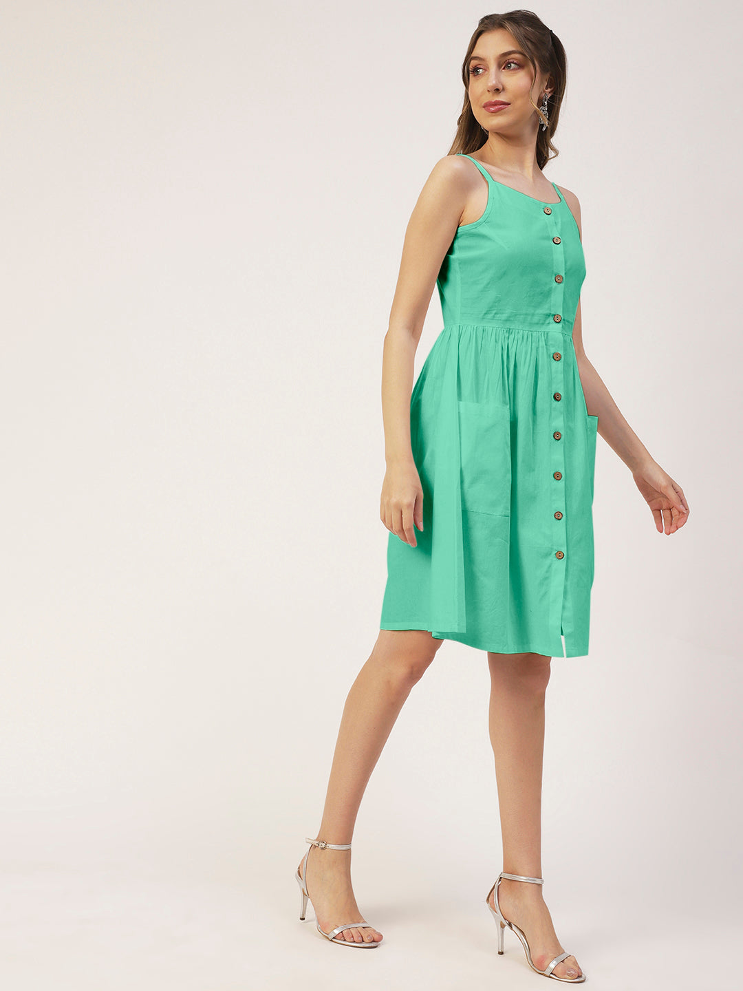 Sleeveless Cotton Dress, Buttoned
