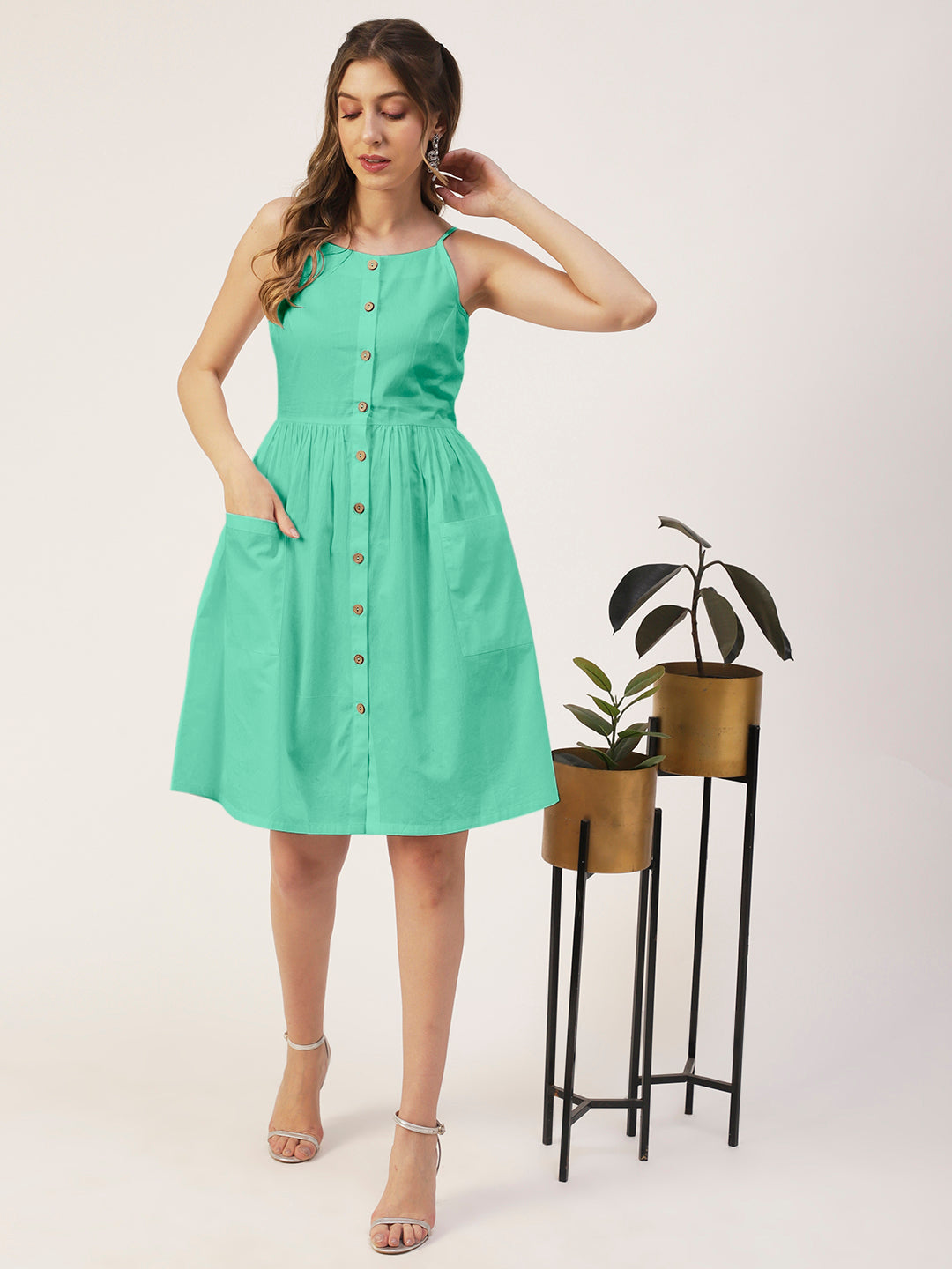 Sleeveless Cotton Dress, Buttoned