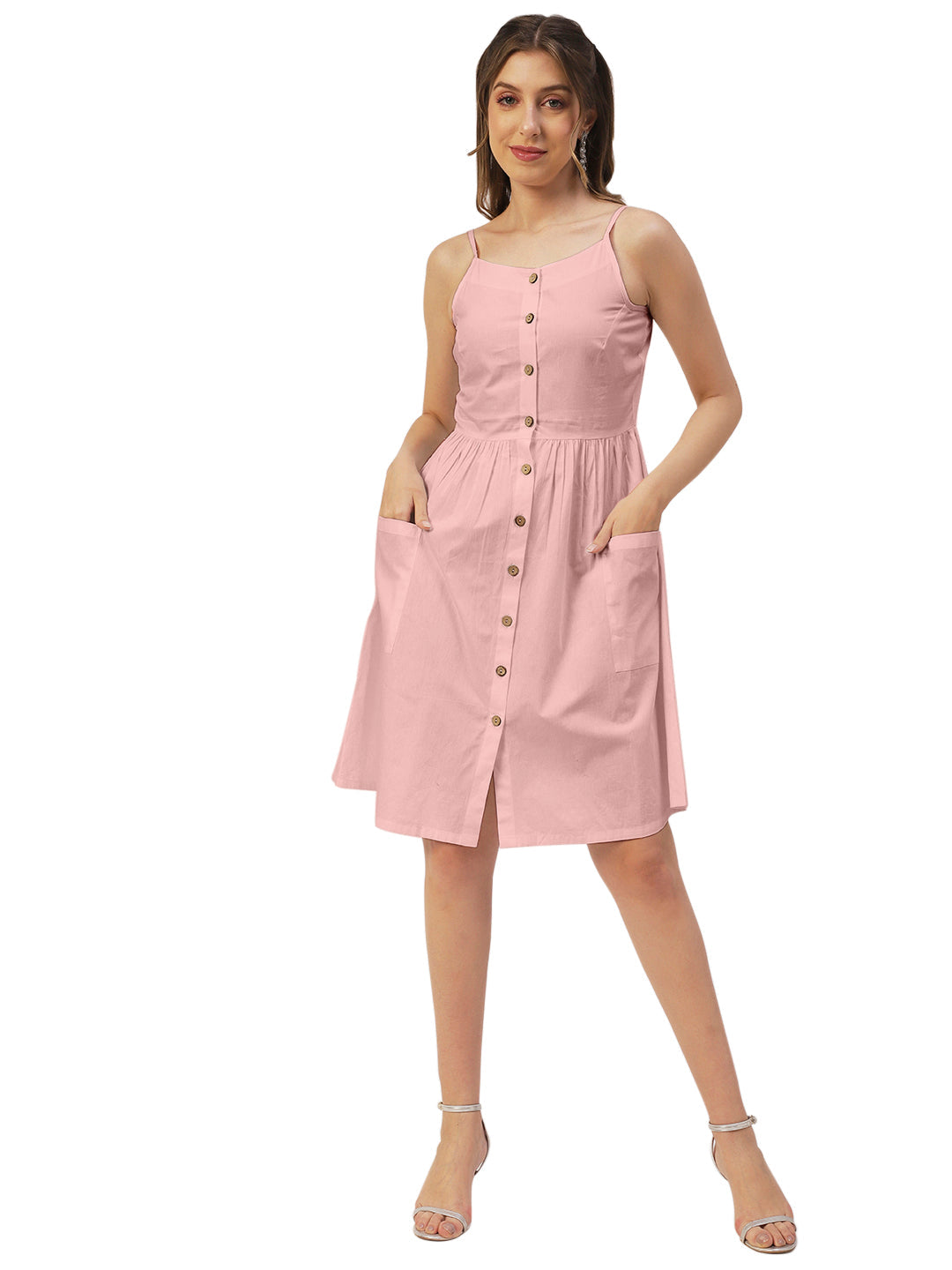Sleeveless Cotton Dress, Buttoned