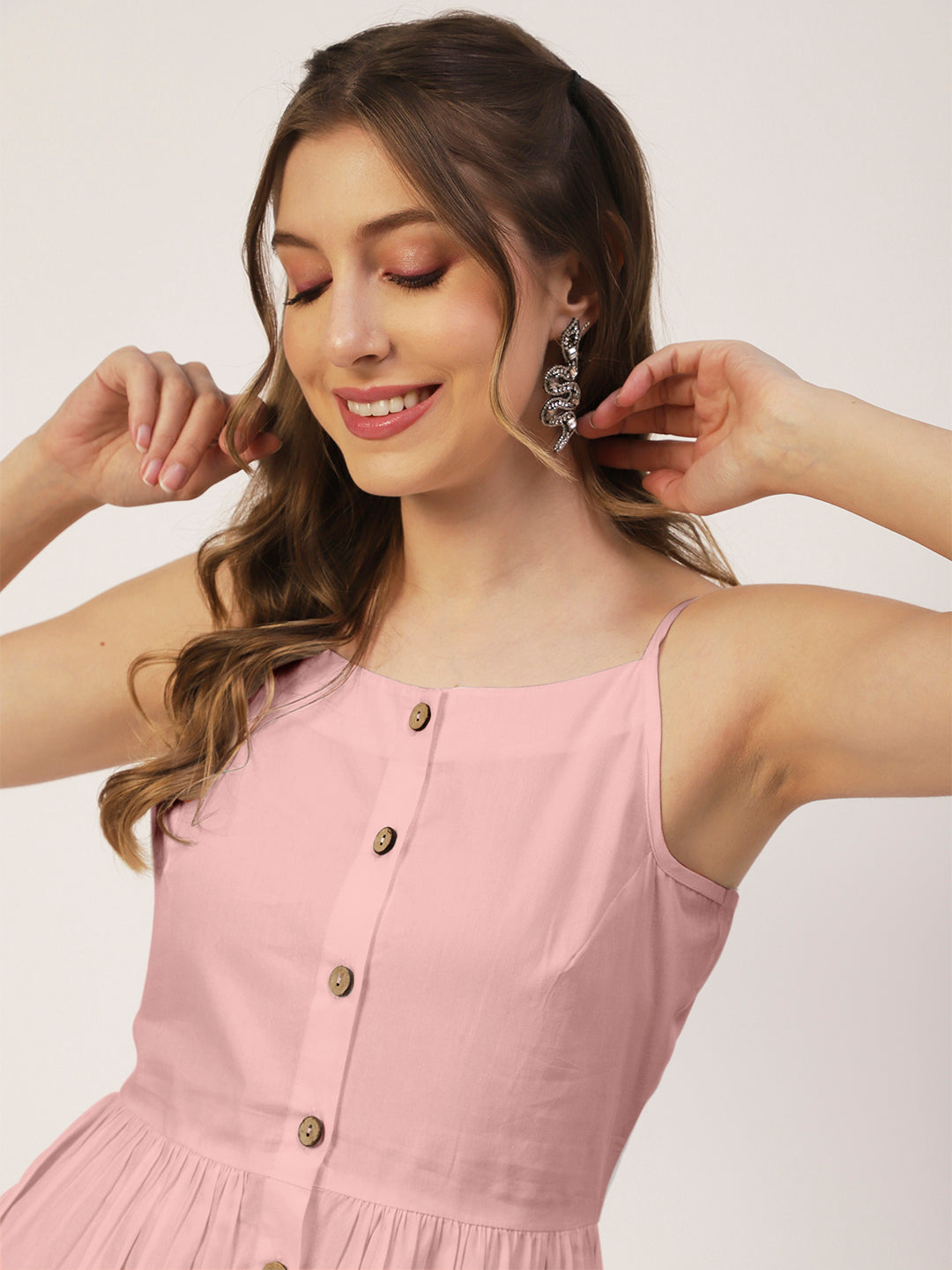 Sleeveless Cotton Dress, Buttoned