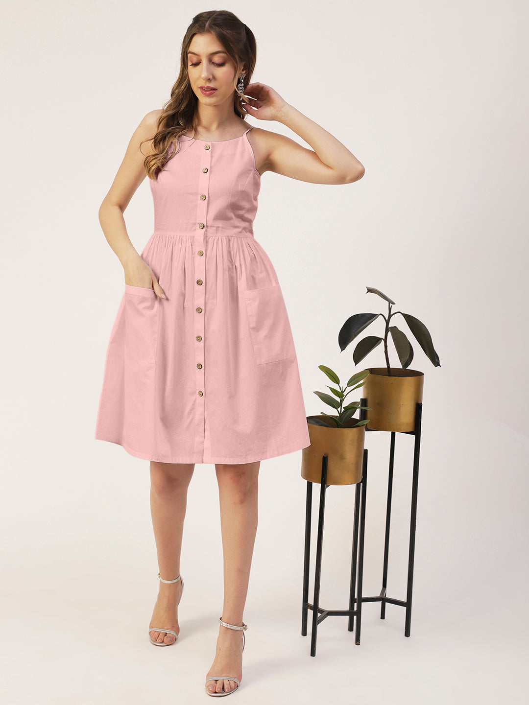 Sleeveless Cotton Dress, Buttoned