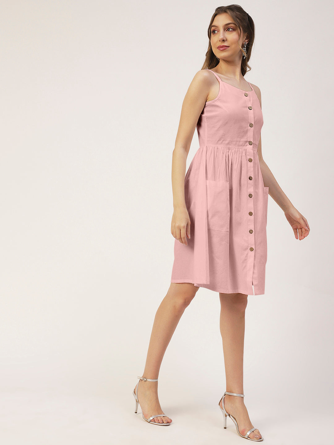 Sleeveless Cotton Dress, Buttoned