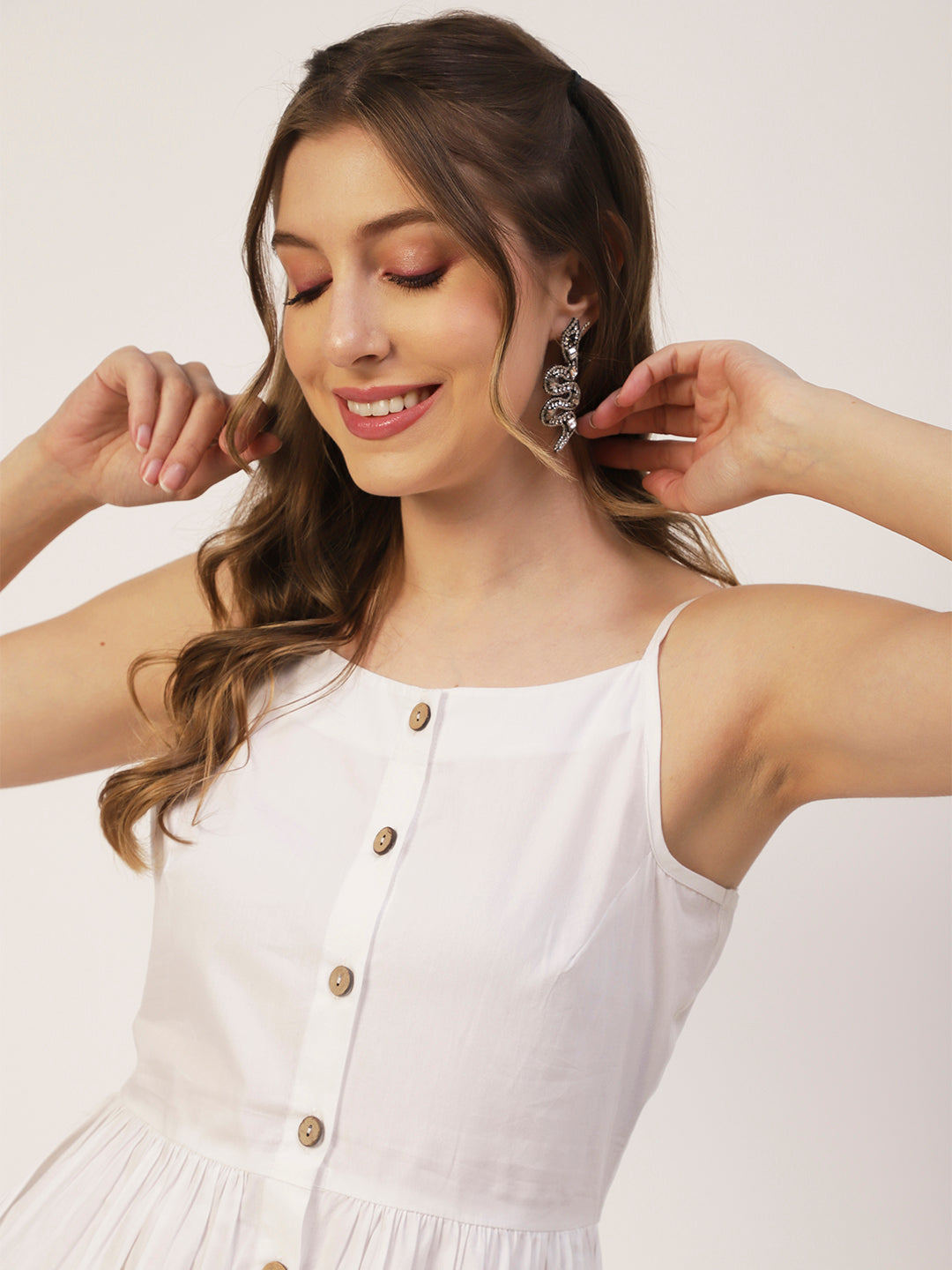 Sleeveless Cotton Dress, Buttoned
