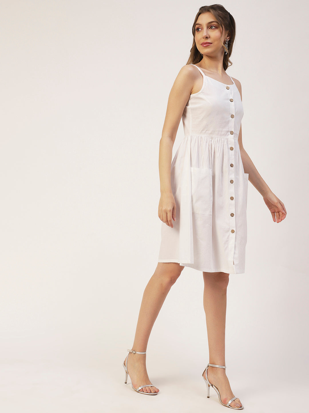 Sleeveless Cotton Dress, Buttoned