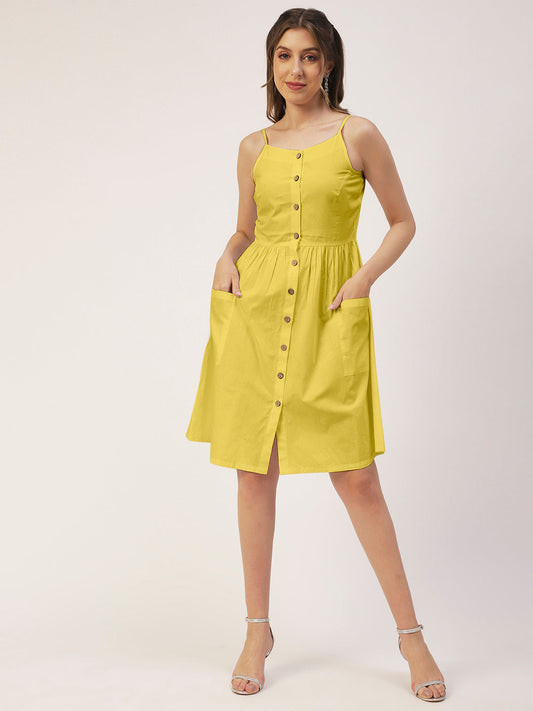 Sleeveless Cotton Dress, Buttoned
