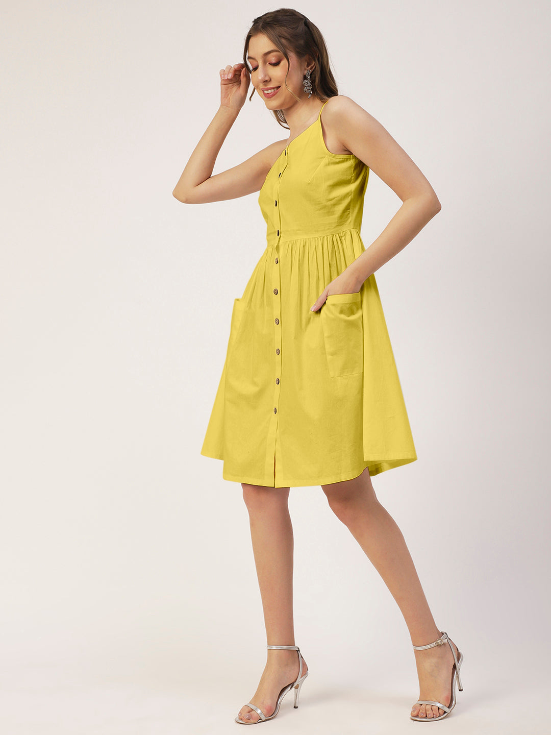 Sleeveless Cotton Dress, Buttoned