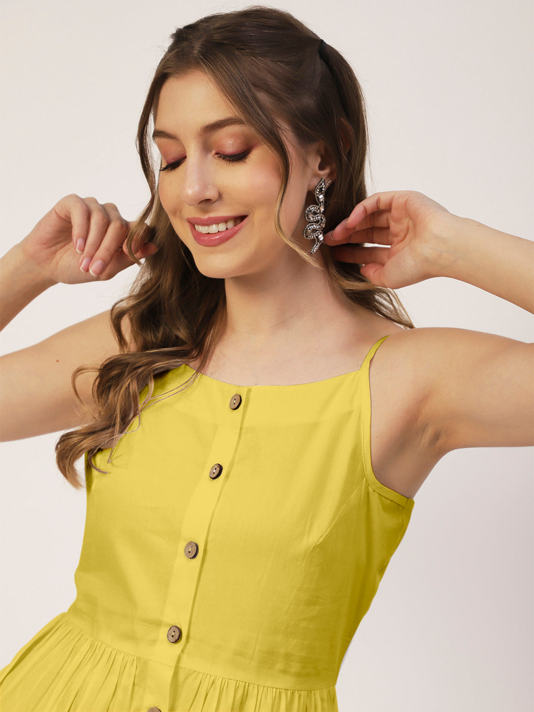 Sleeveless Cotton Dress, Buttoned