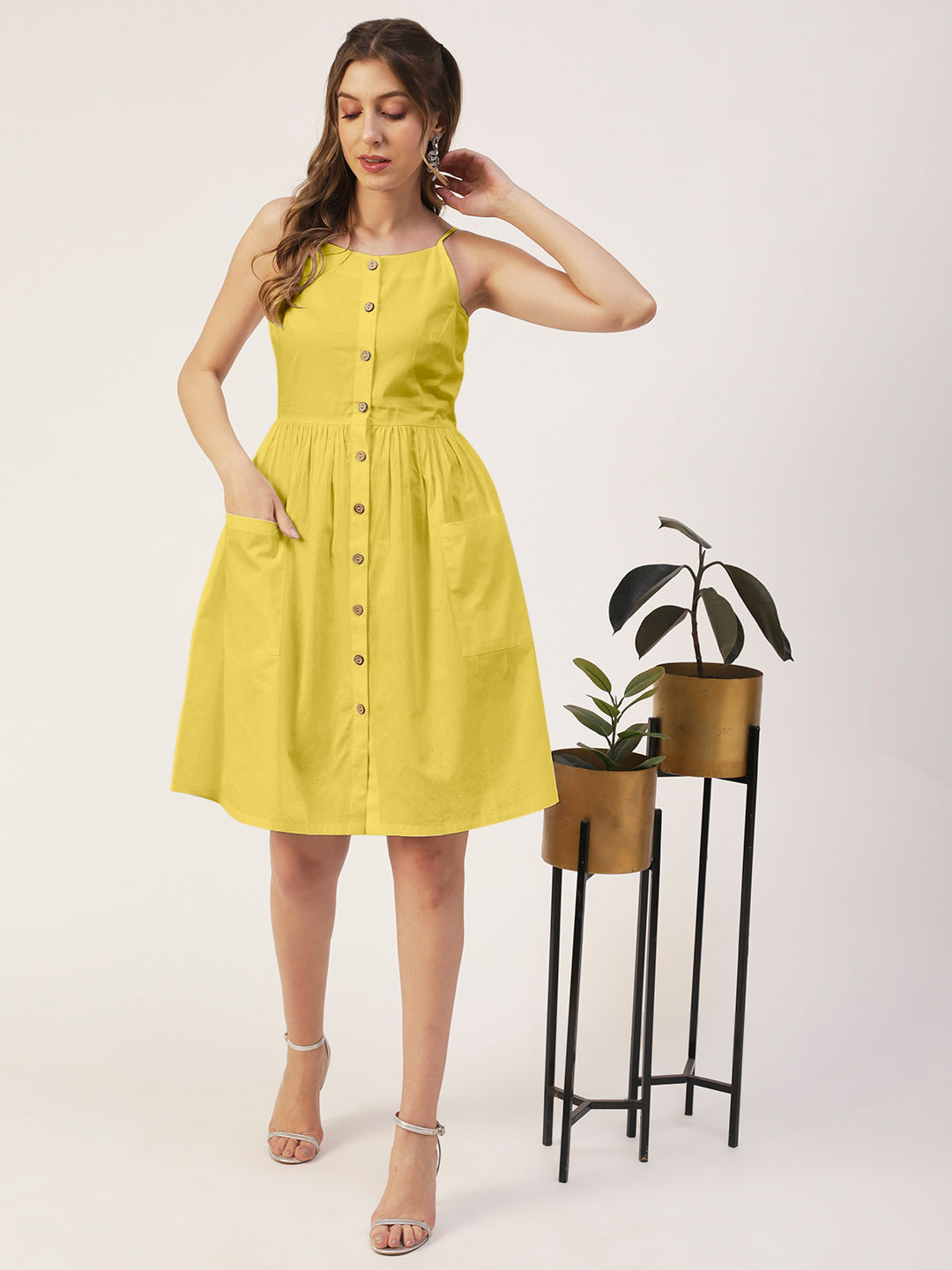 Sleeveless Cotton Dress, Buttoned