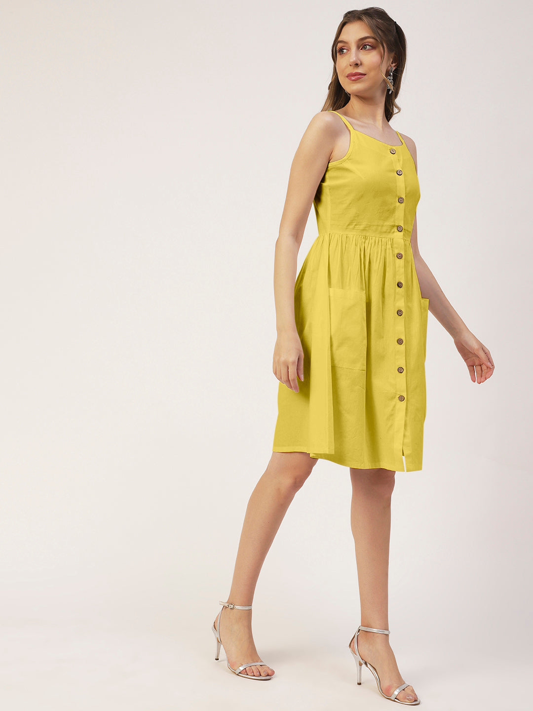 Sleeveless Cotton Dress, Buttoned