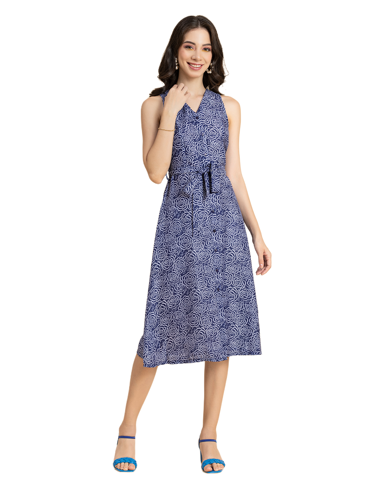 Printed Button Down Midi