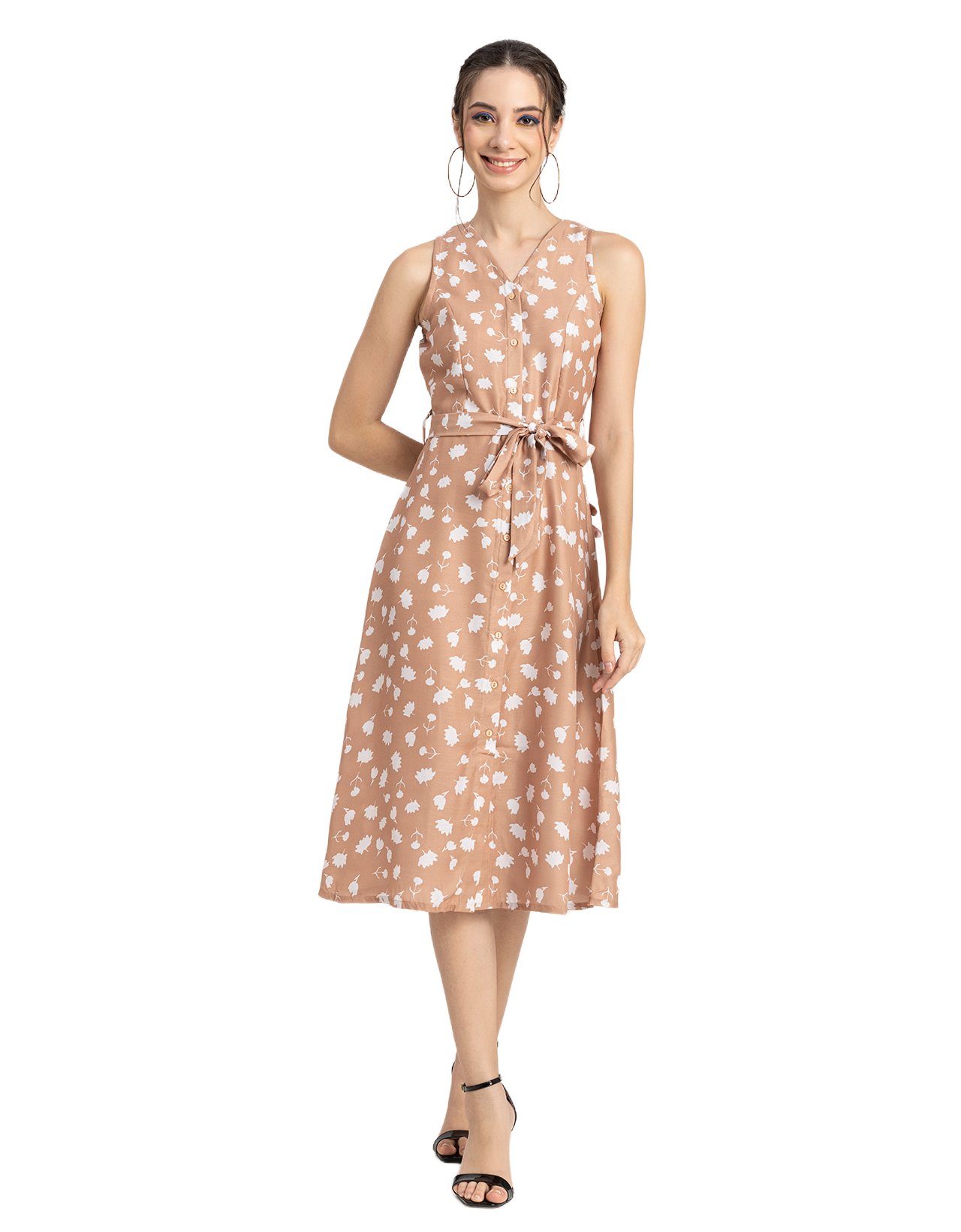 Printed Button Down Midi