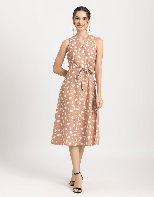 Printed Button Down Midi