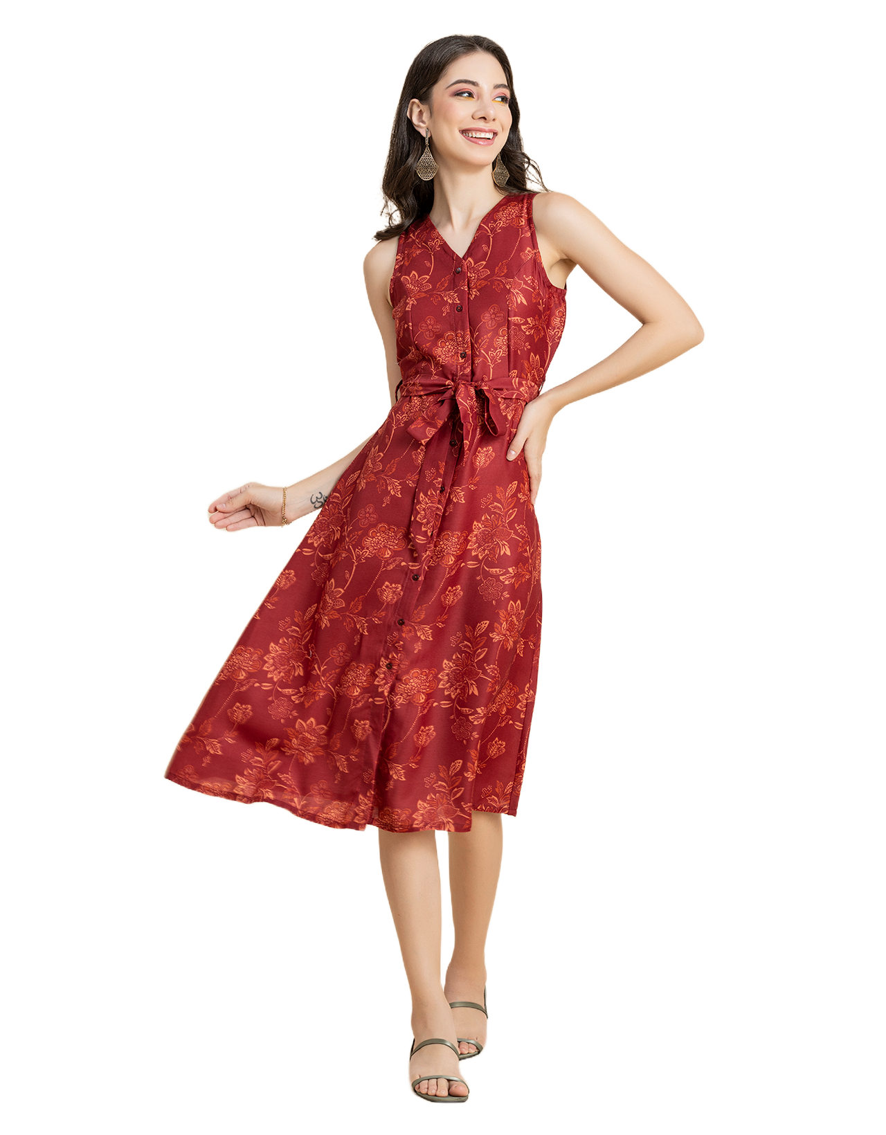 Printed Button Down Midi