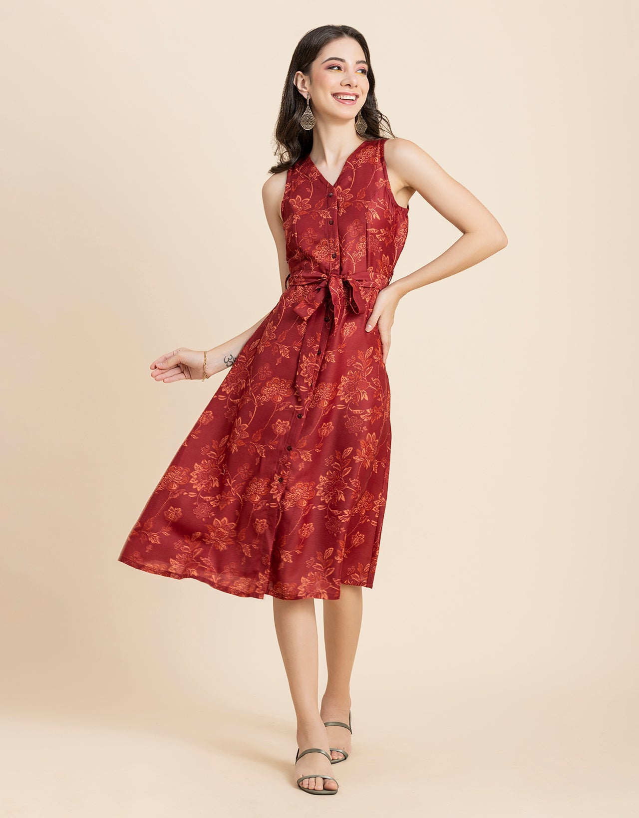 Printed Button Down Midi