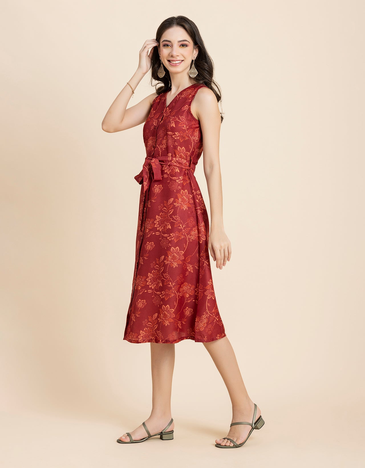 Printed Button Down Midi