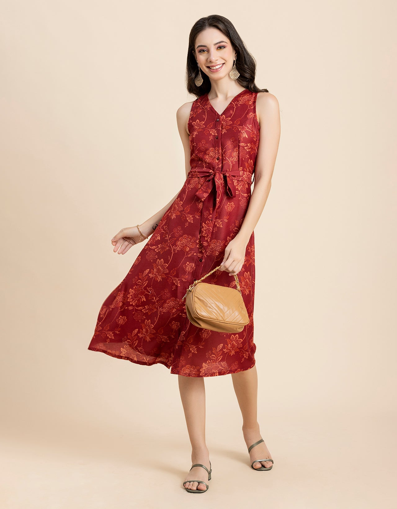 Printed Button Down Midi