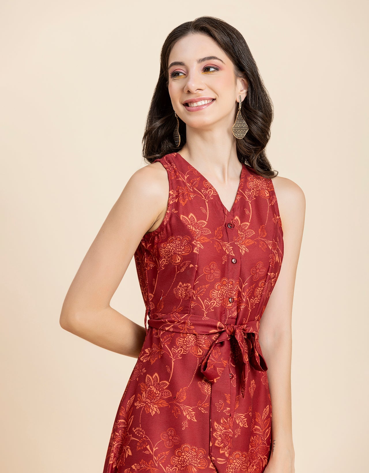 Printed Button Down Midi